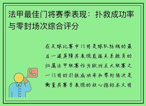 法甲最佳门将赛季表现：扑救成功率与零封场次综合评分